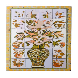 Gold Look Flower Vase Tile Mural