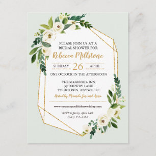 Gold Look Geometric Frame Floral Bridal Shower Invitation