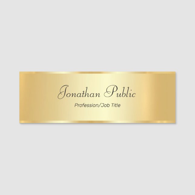 Gold Look Glamourous Modern Script Personalised Name Tag (Front)