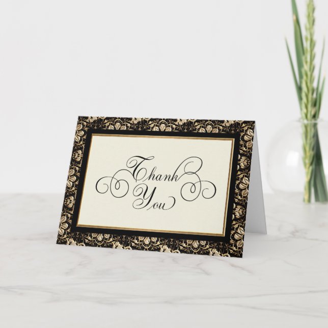 Gold Look, Lace Baroque Art Nouveau Deco 20s Style Thank You Card (Front)