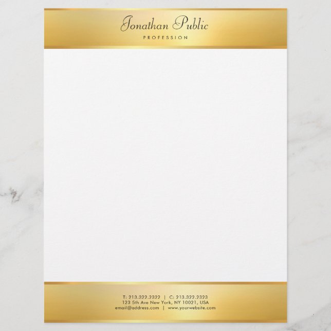 Gold Look Modern Elegant Calligraphy Text Template Custom Letterhead (Front)