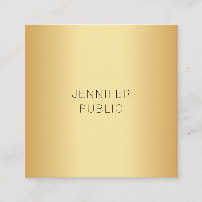 Gold Look Modern Elegant Minimalist Template Square Business Card (Front)