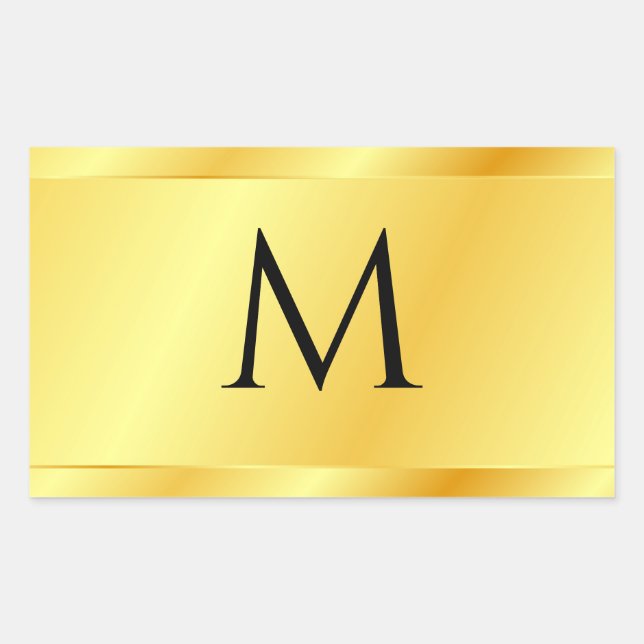 Gold Look Modern Elegant Monogrammed Template Rectangular Sticker (Front)