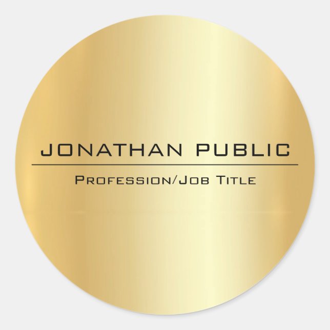 Gold Look Modern Elegant Simple Design Template Classic Round Sticker (Front)