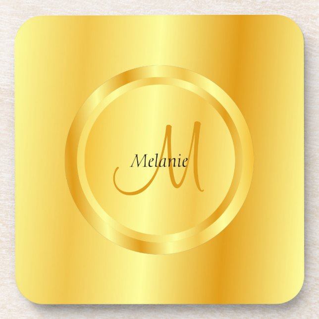 Gold Look Modern Monogrammed Elegant Template Coaster (Front)