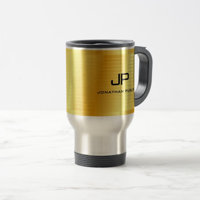 Gold Look Monogram Template Elegant Trendy Travel Mug (Front Right)