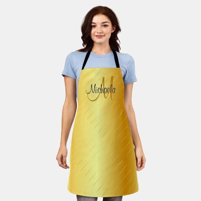 Gold Look Monogram Trendy Elegant Template Apron (Worn)