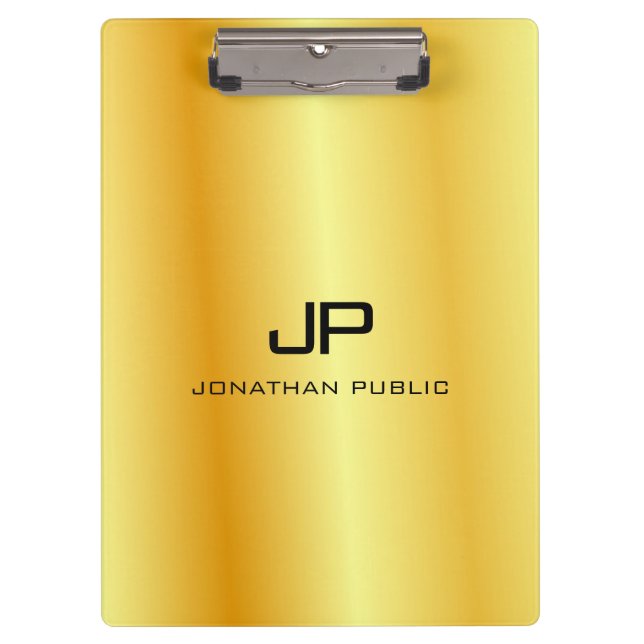 Gold Look Monogrammed Elegant Template Clipboard (Front)