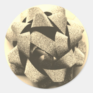 Gold look present party bow classic round sticker