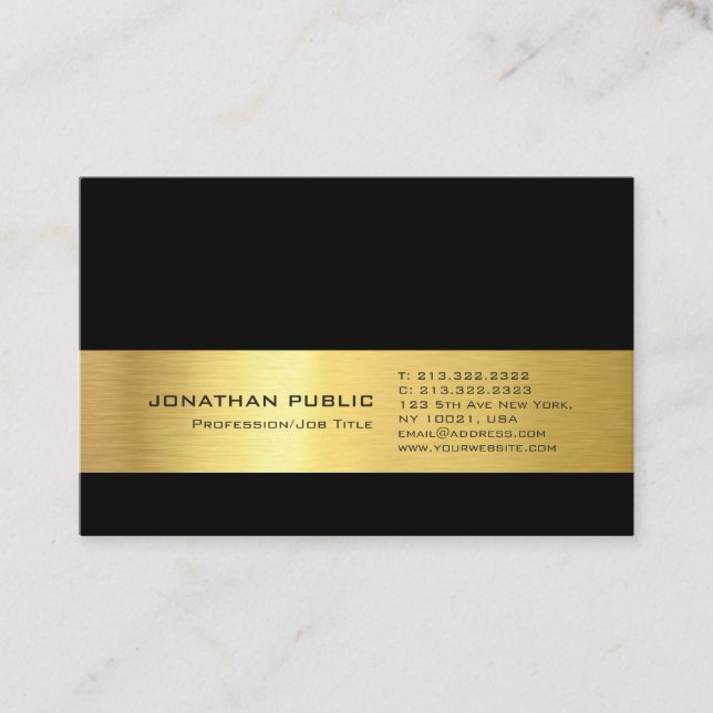 Gold Look Professional Modern Design Elegant Black Business Card (Front)