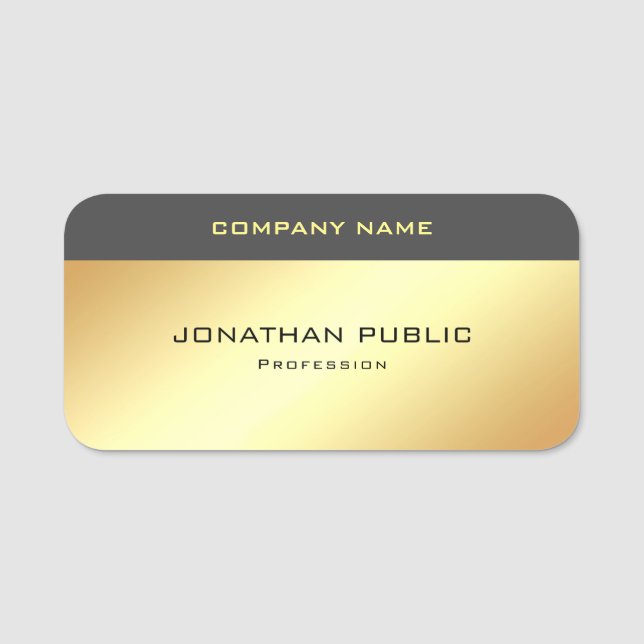 Gold Look Simple Template Modern Rectangle Name Tag (Front)