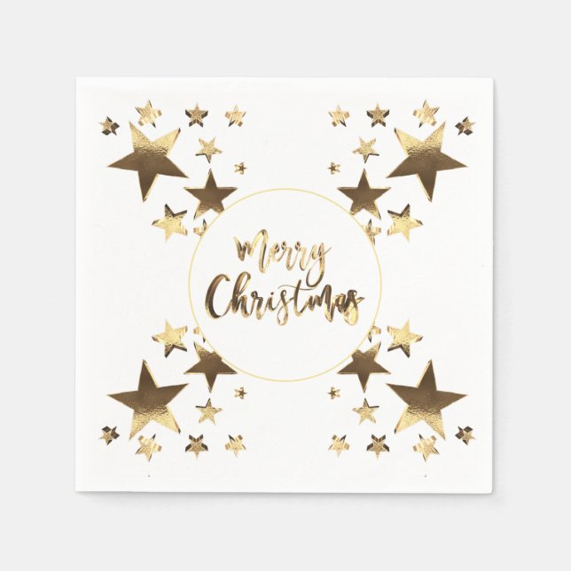 Gold Look Stars Pattern Elegant Merry Christmas Napkin (Front)