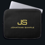 Gold Look Text Monogram Initial Black Template Laptop Sleeve<br><div class="desc">Custom Monogram Initial Black Faux Gold Text Modern Template 10 inch Laptop Sleeve.</div>