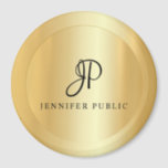 Gold Look Trendy Template Monogram Modern Large Magnet<br><div class="desc">Elegant Faux Gold Template Monogram Modern Large Round Magnet.</div>