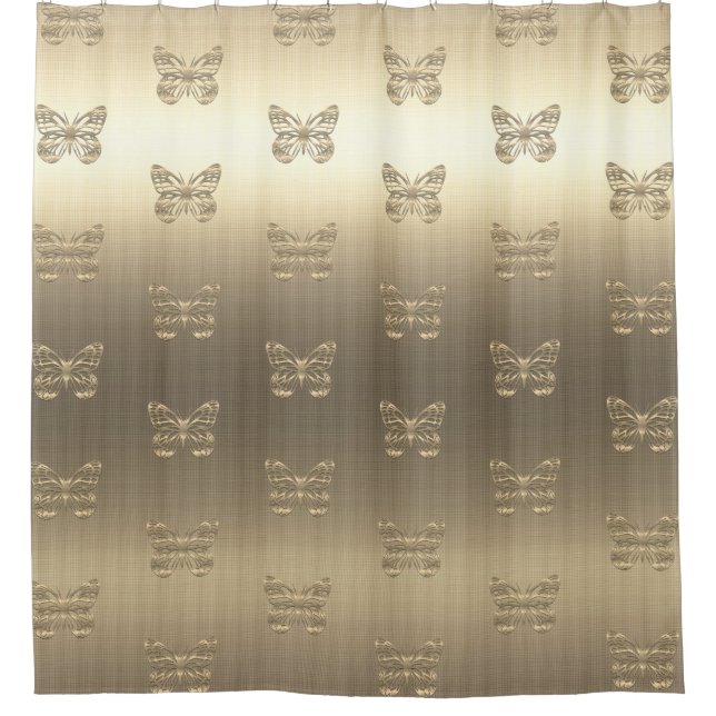Gold Look Vintage Style Butterflies Shower Curtain (Front)