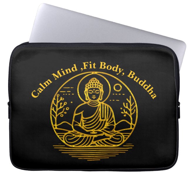 Gold Looking Buddha Seated in Serene Meditation Laptop Sleeve (Front)