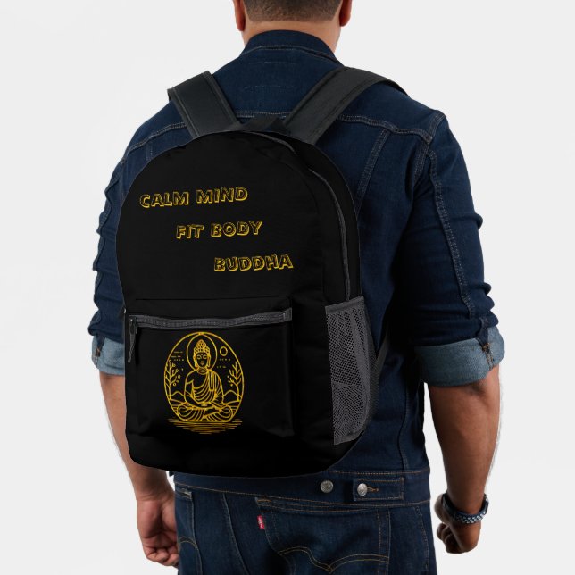 Gold Looking Buddha Seated in Serene Meditation Printed Backpack (Insitu (Model))