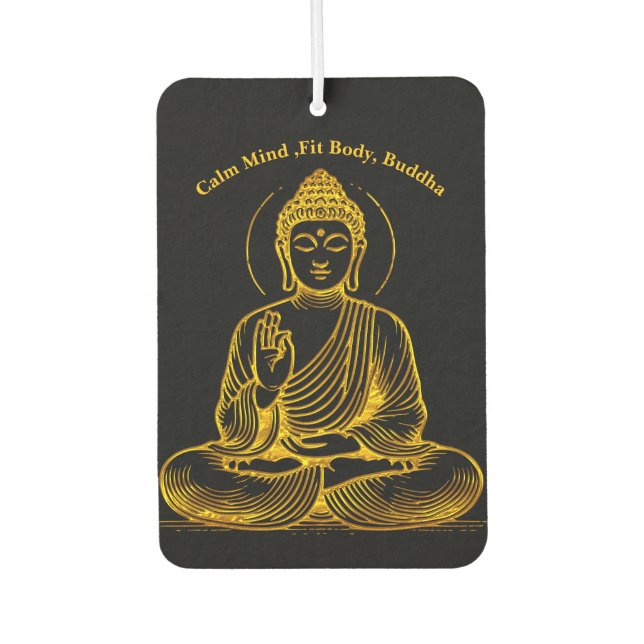 Gold Looking Buddha Statue Radiating Tranquillity Car Air Freshener (Front)