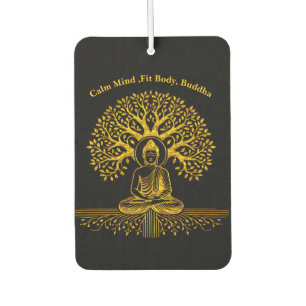 Gold Looking Buddha Surrounded by Intricate Leaves Car Air Freshener