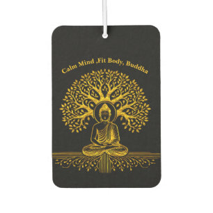 Gold Looking Buddha Surrounded by Intricate Leaves Car Air Freshener
