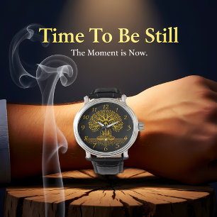 Gold Looking Buddha Surrounded by Intricate Leaves Watch