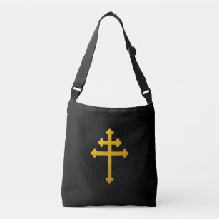 Gold Lorraine Cross on Black / Christian  Crossbody Bag