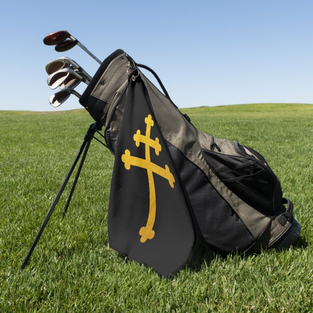 Gold Lorraine Cross on Black /Christian Golf Towel (Green)