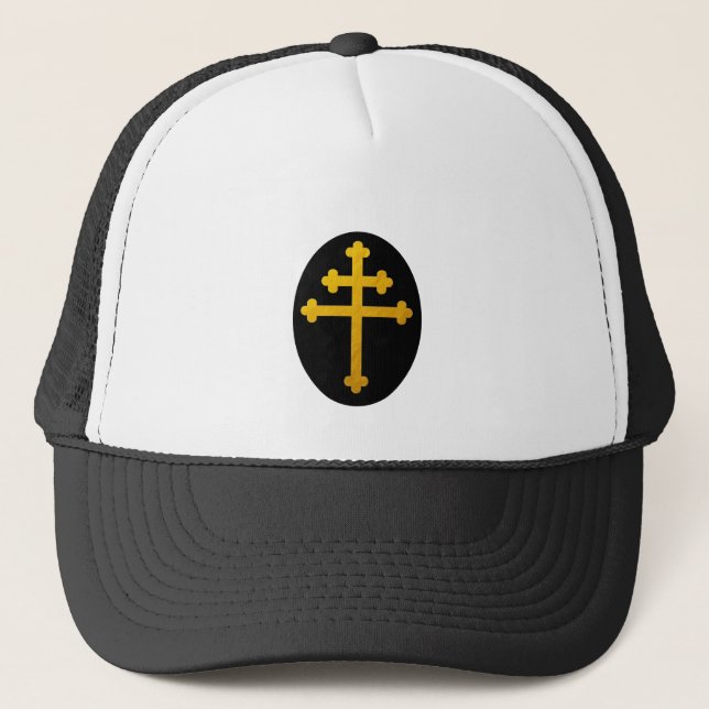 Gold Lorraine Cross on Black / Christian Trucker Hat (Front)
