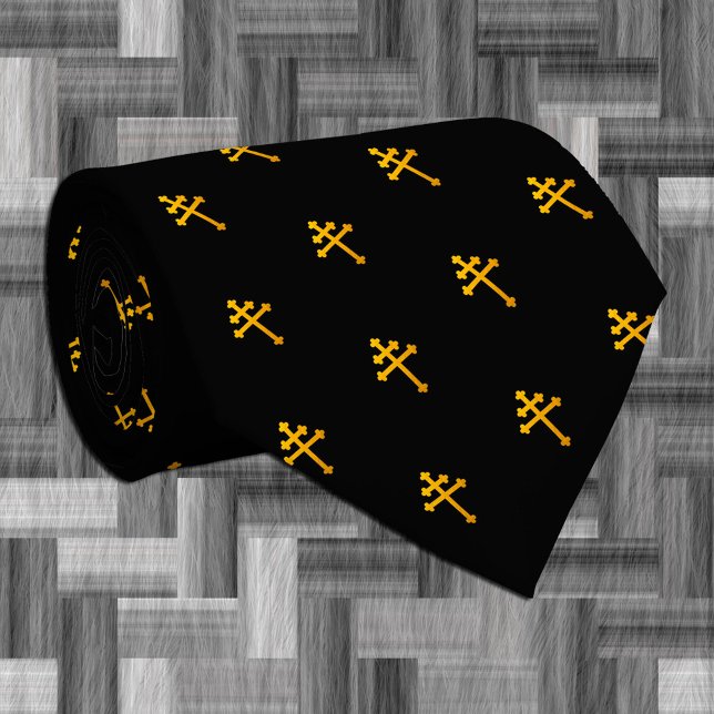 Gold Lorraine Cross on Black Chuch / funeral Tie (Creator Uploaded)