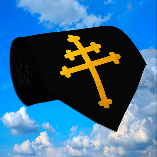 Gold Lorraine Cross on Black / funeral Neck Tie (Creator Uploaded)