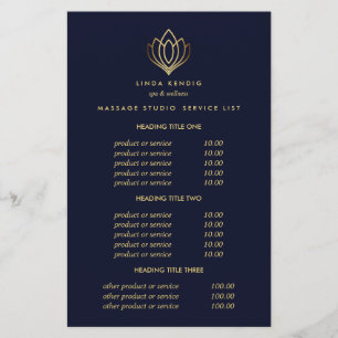 Gold Lotus  Blue Spa & Massage  Pricing & Services Flyer