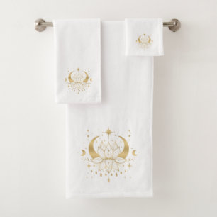 Gold Lotus & Crescent Moon Bath Towel Set