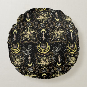 Gold Lotus: Crescent Vintage Elegance. Round Cushion