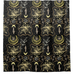 Gold Lotus: Crescent Vintage Elegance. Shower Curtain