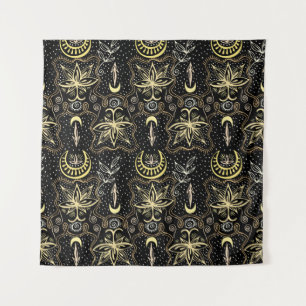 Gold Lotus: Crescent Vintage Elegance. Tapestry