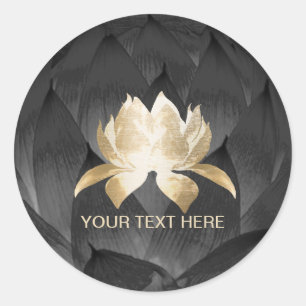 Gold Lotus Elegant Black Floral Classic Round Sticker