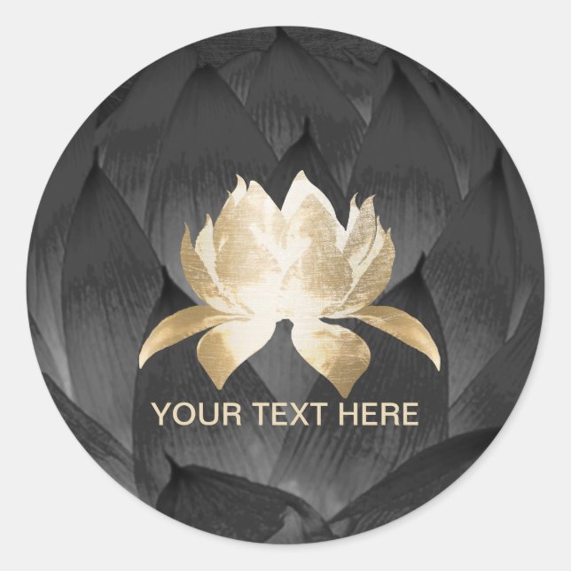 Gold Lotus Elegant Black Floral Classic Round Sticker (Front)