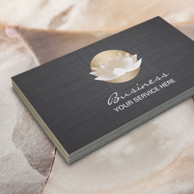 Gold Lotus Floral Logo Yoga Instructor Spa Therapy Business Card (Creator Uploaded)