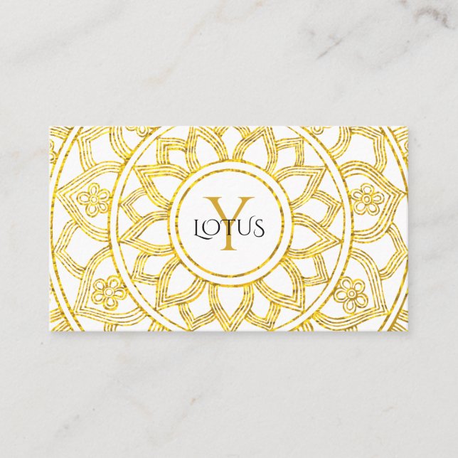 Gold Lotus Floral Mandala Yoga Centre Business Card (Front)