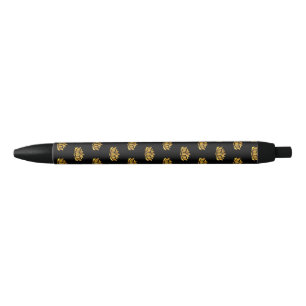 Gold Lotus Flower Black Ink Pen