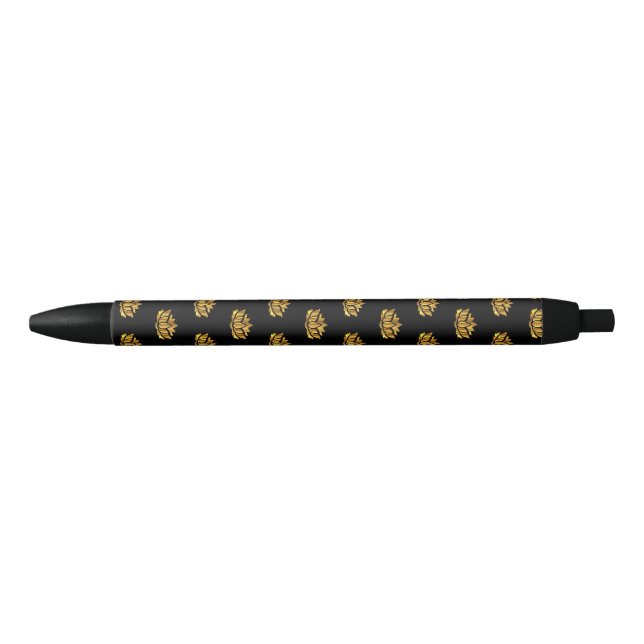 Gold Lotus Flower Black Ink Pen (Front)