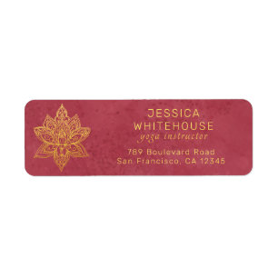 Gold Lotus Flower Burgundy Return Address   