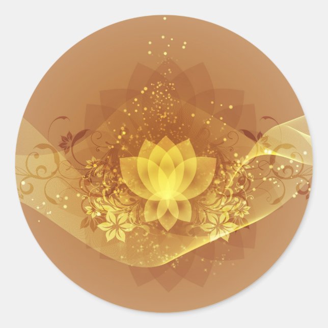 Gold Lotus Flower Classic Round Sticker (Front)