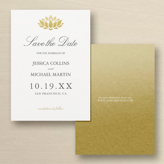Gold Lotus Flower Custom Wedding Save the Date (Creator Uploaded)