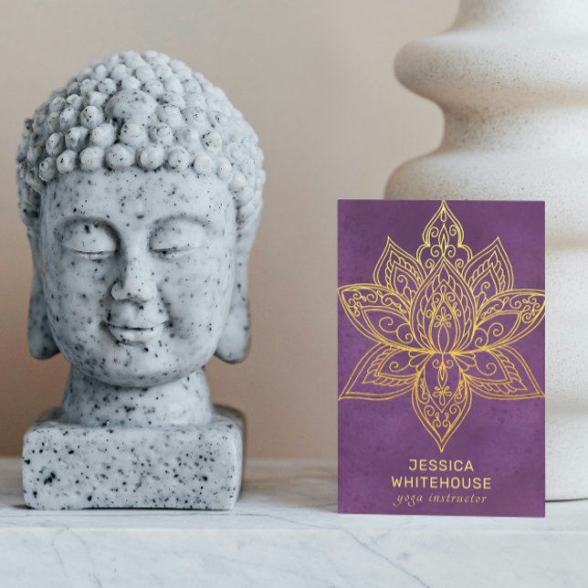 Gold Lotus Flower Elegant Purple Business Card (Creator Uploaded)