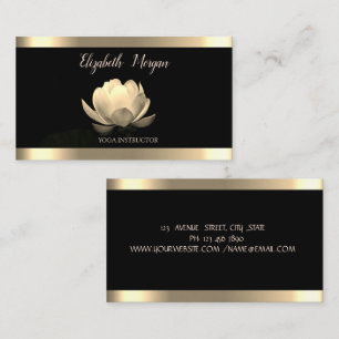Gold Lotus Flower Gold Stripe Black Yoga  Business Card
