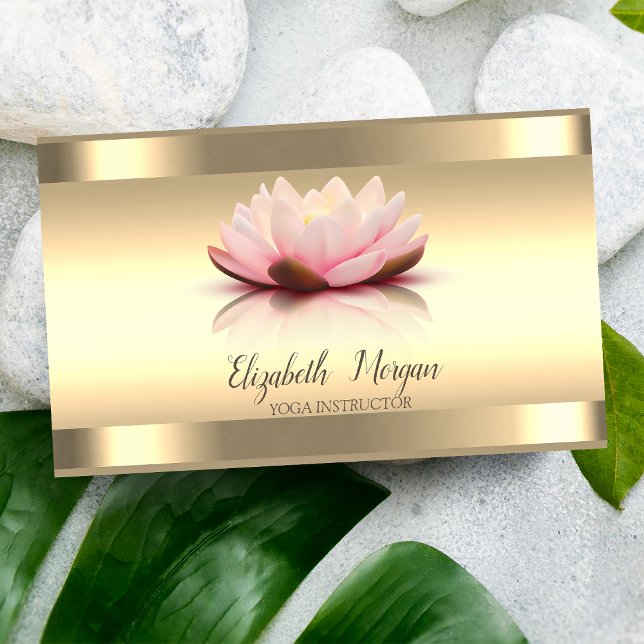 Gold Lotus Flower Gold Stripes Yoga Instructor Business Card (Creator Uploaded)