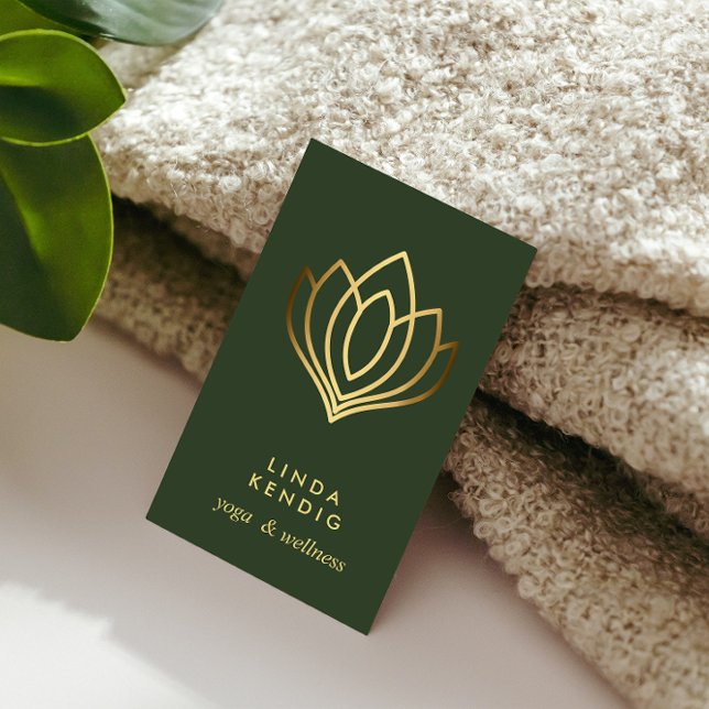 Gold Lotus flower | Green | wellness  massage yoga Business Card (Creator Uploaded)