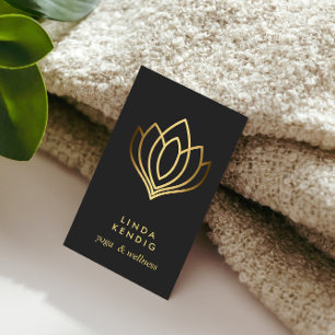 Gold Lotus flower   Grey   wellness  massage yoga Business Card