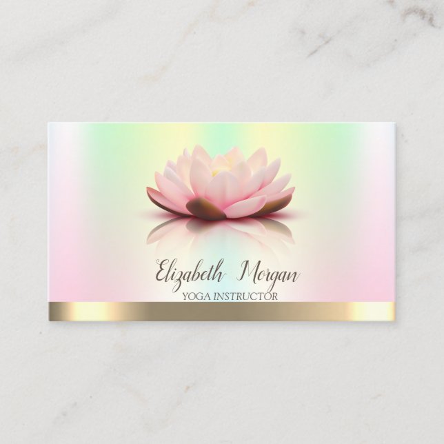 Gold Lotus Flower Iridescent  Yoga Instructor Business Card (Front)